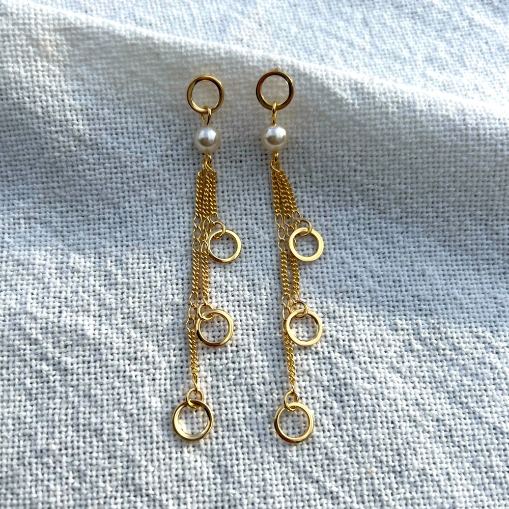 Gold Filled Pearl Dangling Earrings | Gold